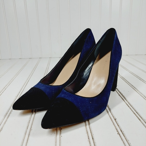 Tommy Hilfiger Violin Navy Blue Black Block Heel Pointy Toe Heels K994 - Picture 2 of 12